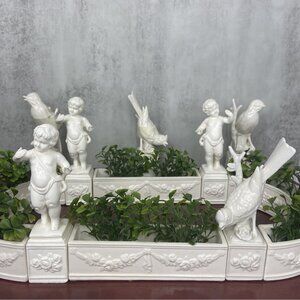 Ardalt Lenwile Cherub Posey Flower Ring 3 Flawed Birds Porcelain 18” X 8.5” Vtg